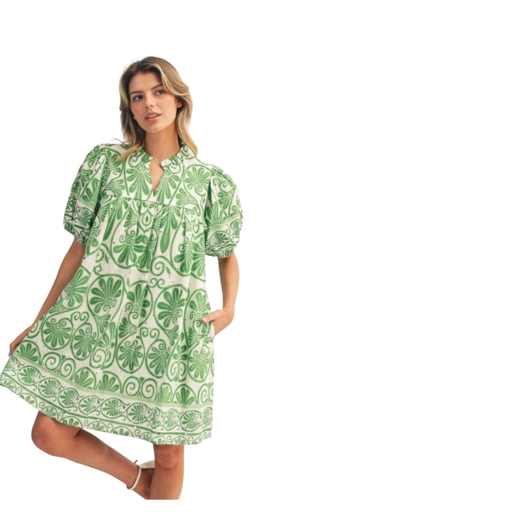 Green Jodifl Boho Floral Eyelet Babydoll Dress – Green Women-Dresses/Rompers, Large
