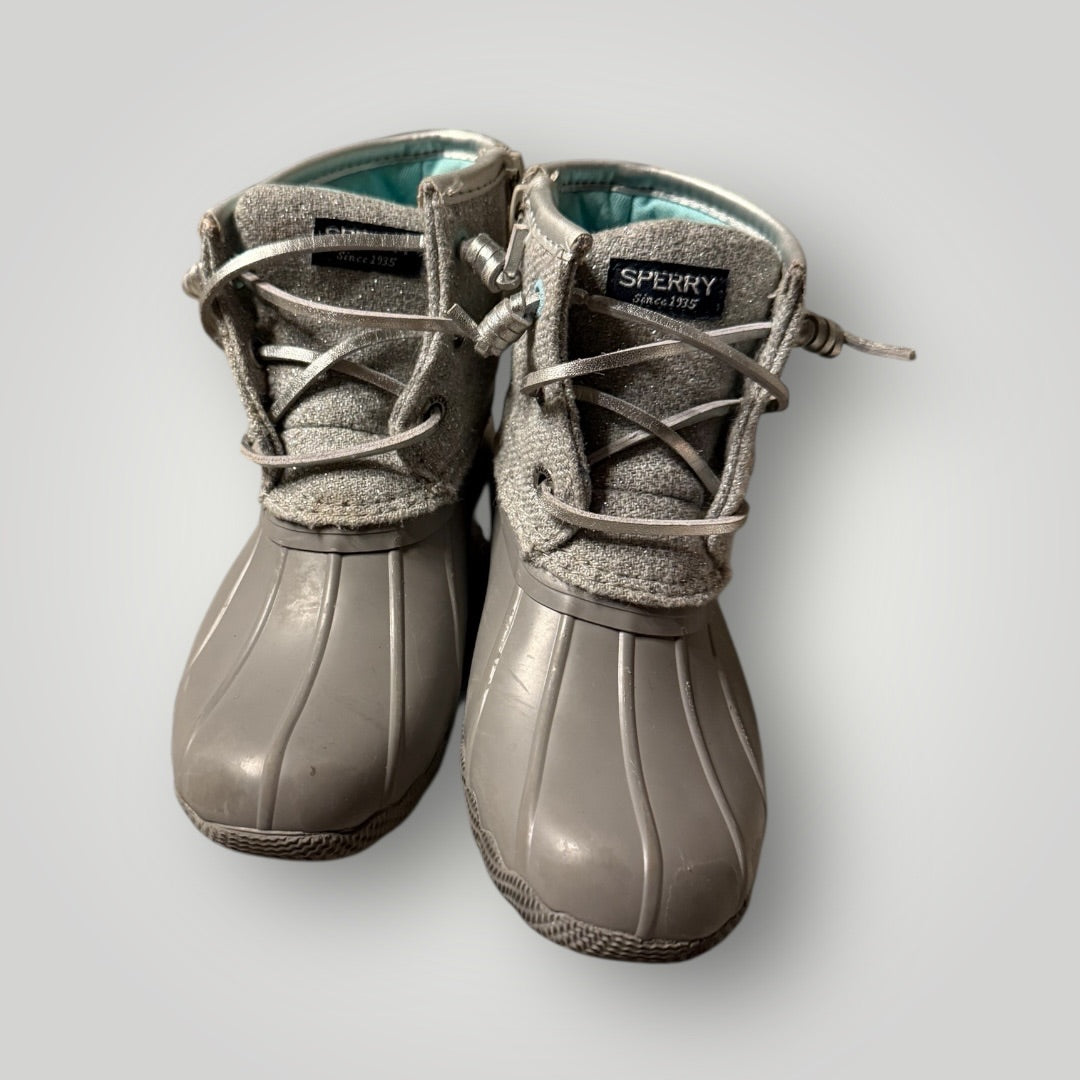 Grey/teal Sperry Rain Boots, 11
