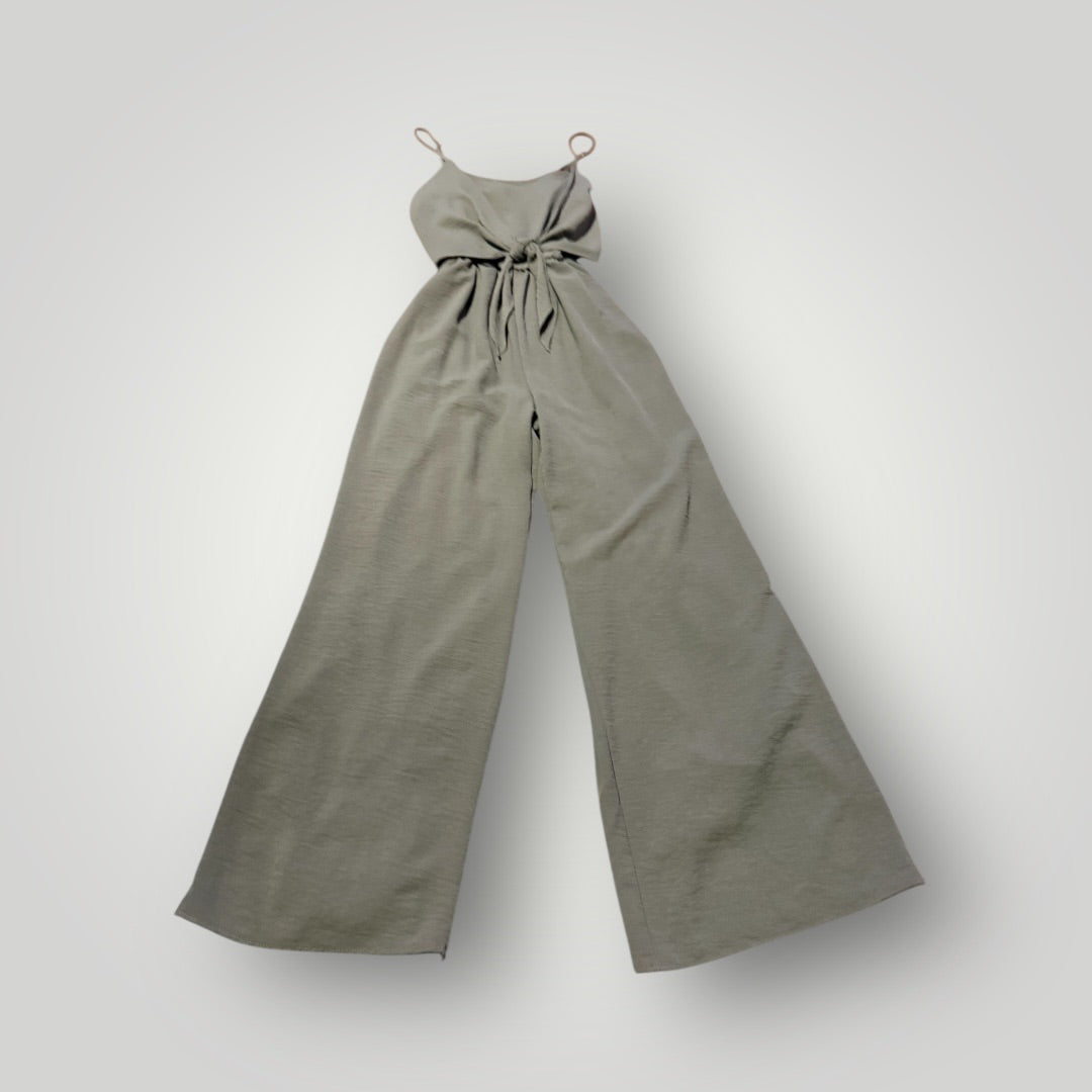 Olive Green Everly Olive Tie-Front Wide Leg Jumpsuit, Medium