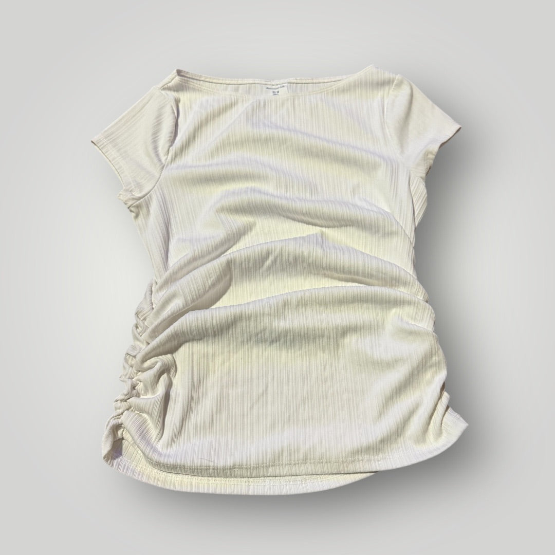 White Abercrombie Kids Ribbed Ruched Top, 15/16