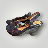 Black Soft Slingback Wedge Sandals, 8
