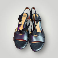 Black Soft Slingback Wedge Sandals, 8