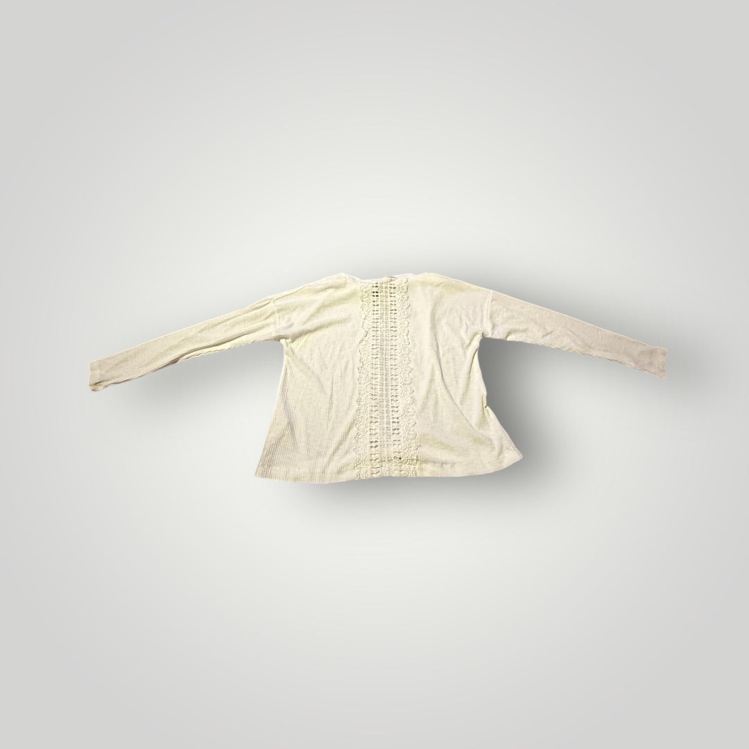 White Hem & Thread Ribbed Tie-Front Top, Small