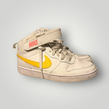 White/Pink/yellow Nike High-Top Sneakers, 5.5 Youth