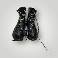 Black/White DKNY Logo Lace-Up Combat Boots, 7