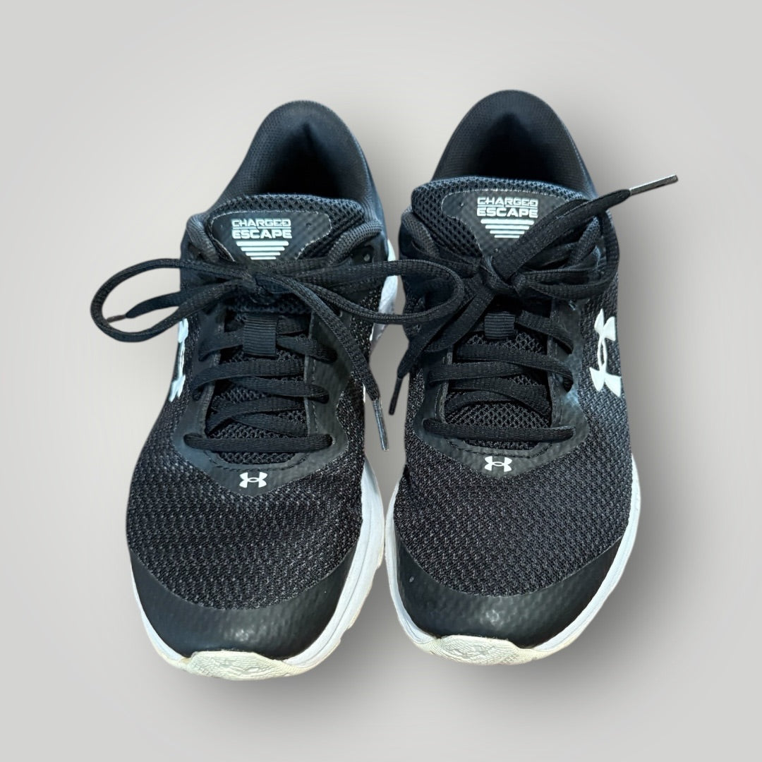 Black/White Under Armour Charged Escape Running Shoes, 6.5