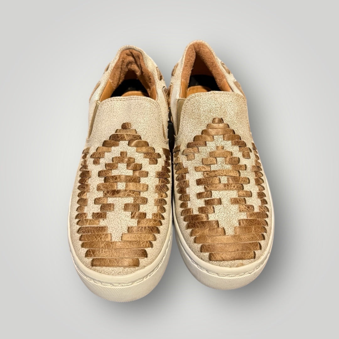Natural Tan / Cream Agave Sky Handwoven Leather Slip-On Sneakers, 7