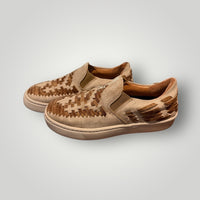 Natural Tan / Cream Agave Sky Handwoven Leather Slip-On Sneakers, 7