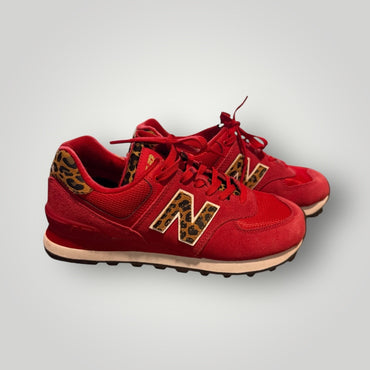 Red/leopard accent New Balance Sneakers, 6.5