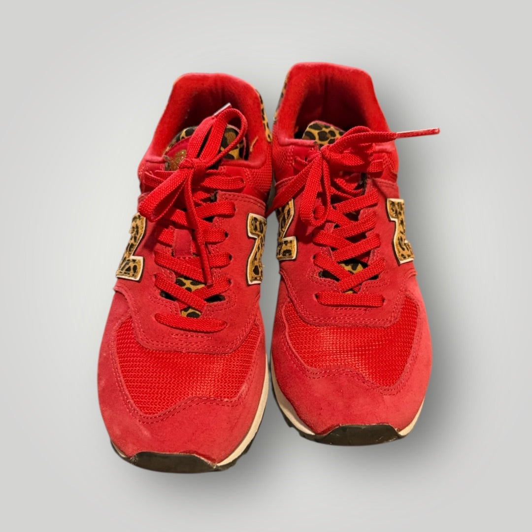 Red/leopard accent New Balance Sneakers, 6.5