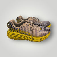 Gray / White Stripe with Neon Yellow HOKA Running Shoes, 6.5