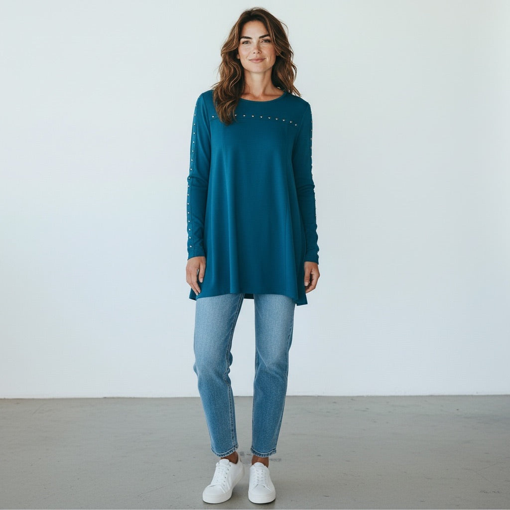 Teal Slim Factor by Investments Black High-Low Tunic, Large