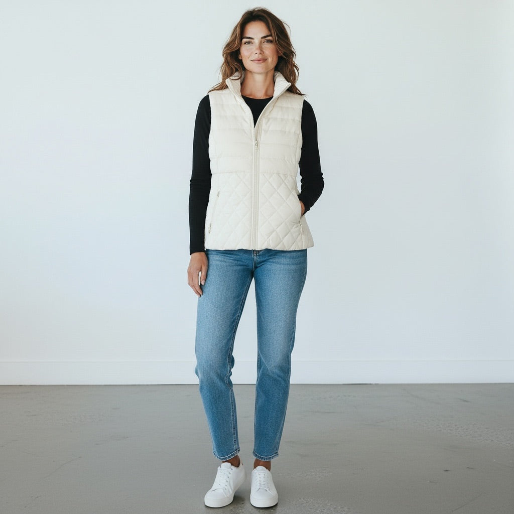 Ivory Talbots Quilted Puffer Vest, Medium
