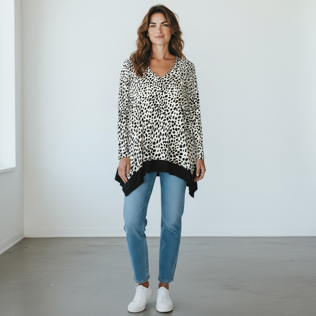 Slimfactor Black & White Animal Print Tunic Size Large (NWT),