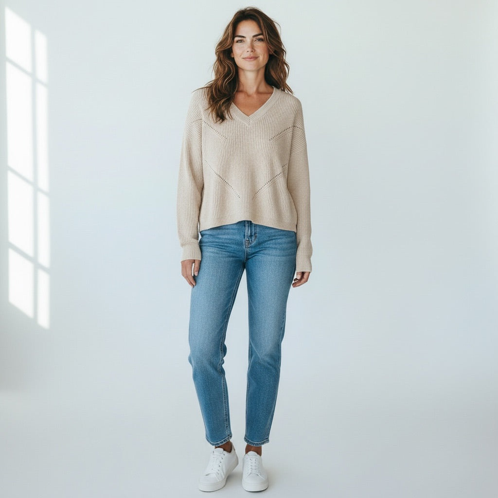 Beige Poof Apparel Women-Tops, Medium