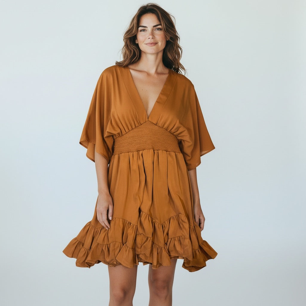 Rust/Golden Camel She & Sky Women-Dresses/Rompers, Medium