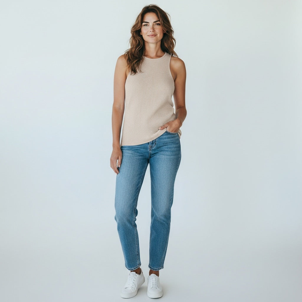 Beige Marled Women-Tops, Medium