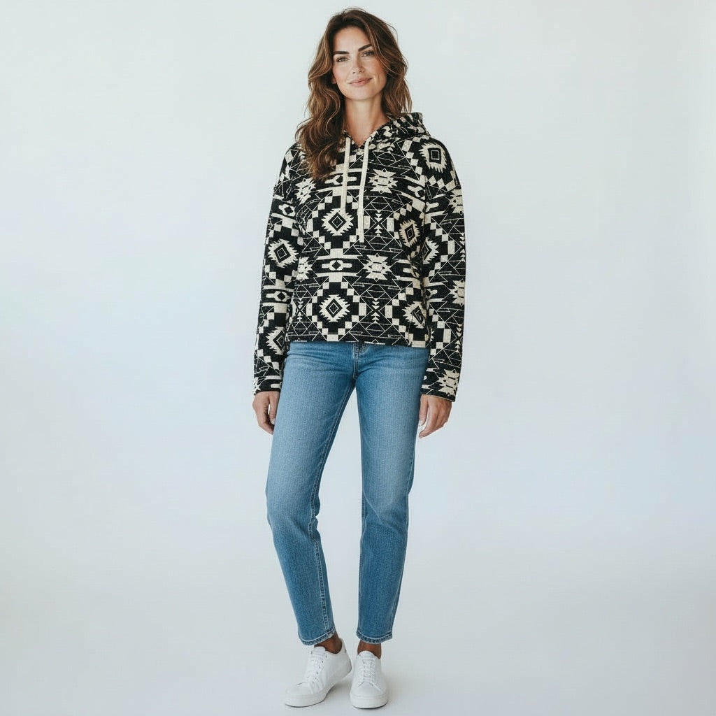 Black/Beige Aztec Ariat Women-Tops, Medium