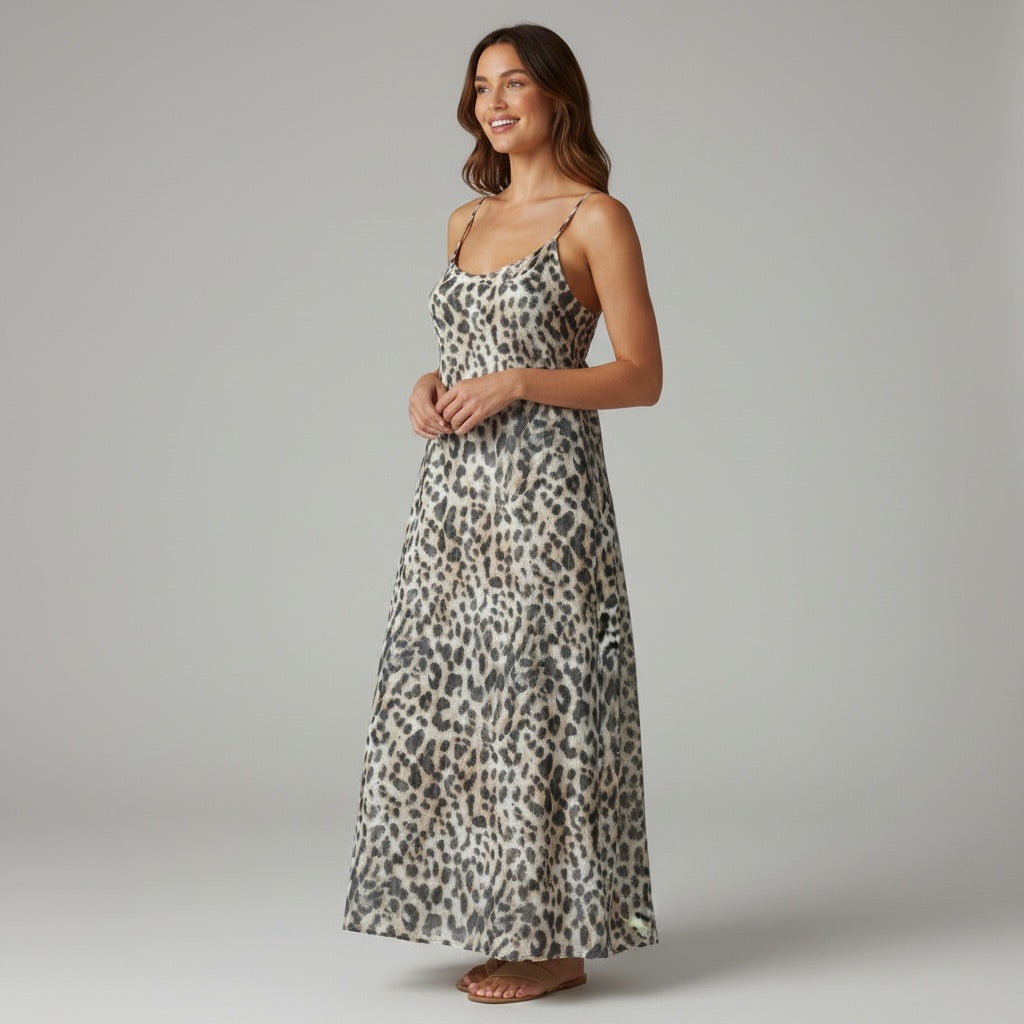 Leopard Klesis Print Midi Slip Dress, Small