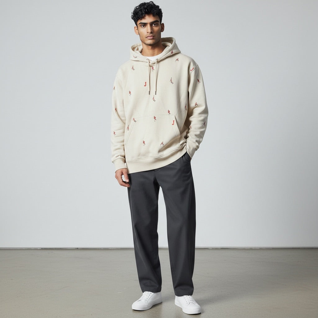Cream / Off-white with red Jordan print Air Jordan Printed Hoodie, Medium
