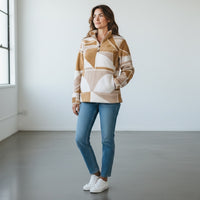 Tan / Cream / White Billabong Geometric Quarter-Zip Fleece Pullover, Small