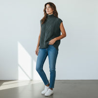 Dark green (forest green) Vero Moda Cable Knit Sleeveless Turtleneck Sweater Vest, Small