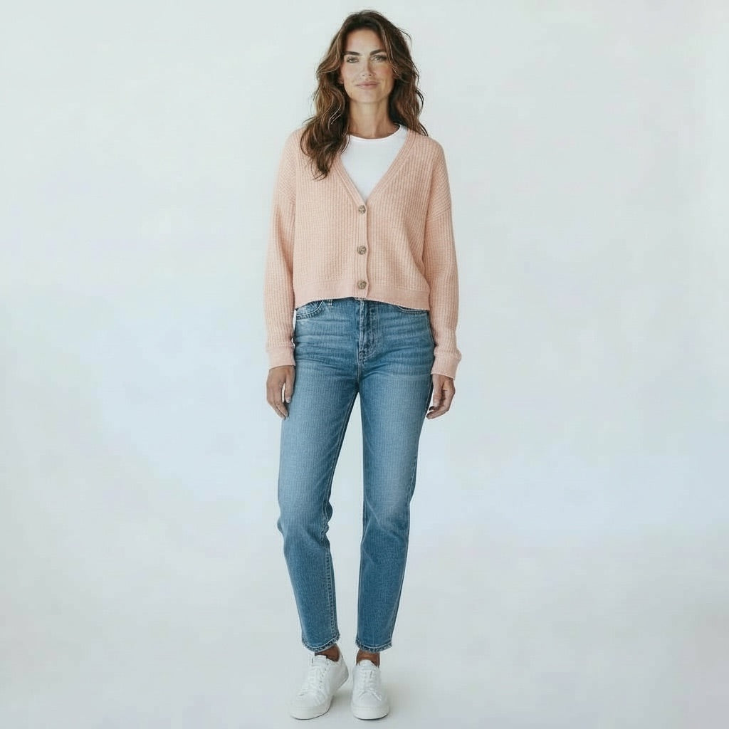 Blush/Peach Double Zero Cropped Button-Front Cardigan, Medium