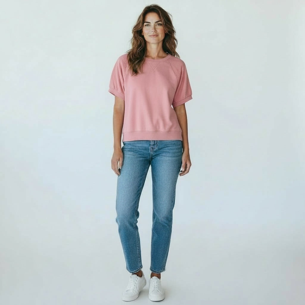 Dusty rose/ Blush Pink Umgee Short Sleeve Knit Top, Medium