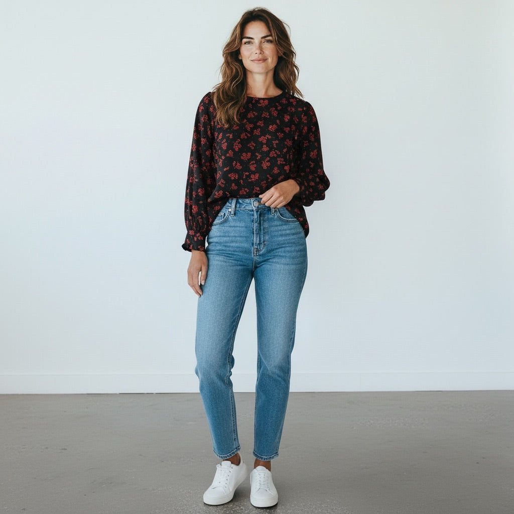 Black/Red floral Loft Women-Tops, Small