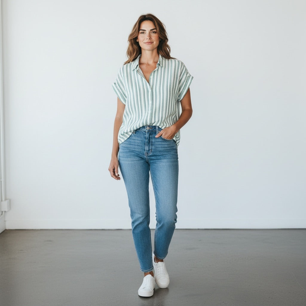 Light Green/White striped Loft Women-Tops, Small