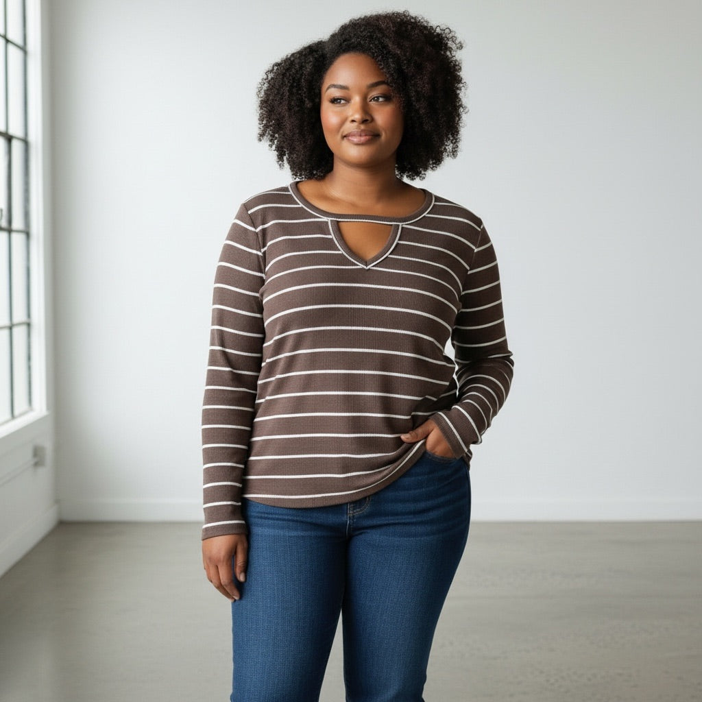 Brown/White Striped Maurice’s Women-Tops, 2XL
