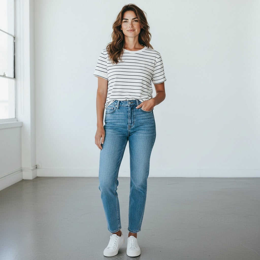 White/Black striped J.o & Co Women-Tops, Medium