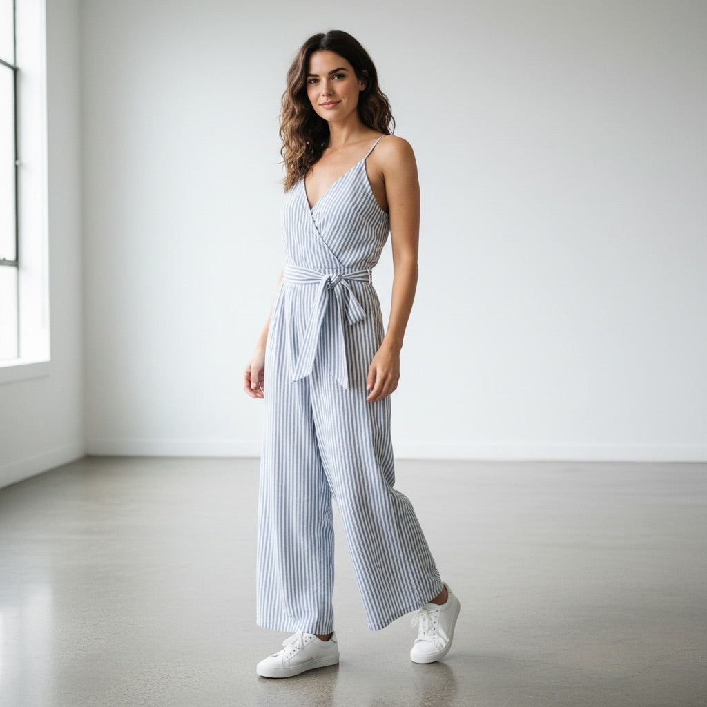 White/Light Blue striped Sienna Sky Women-Dresses/Rompers, Medium