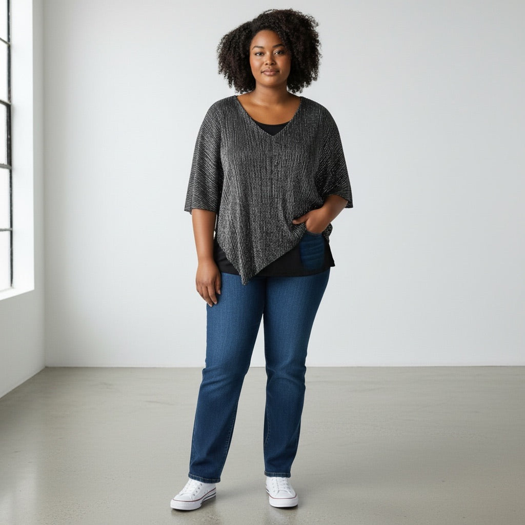 Black/metallic Silver I.N. Studio Women-Tops, XL
