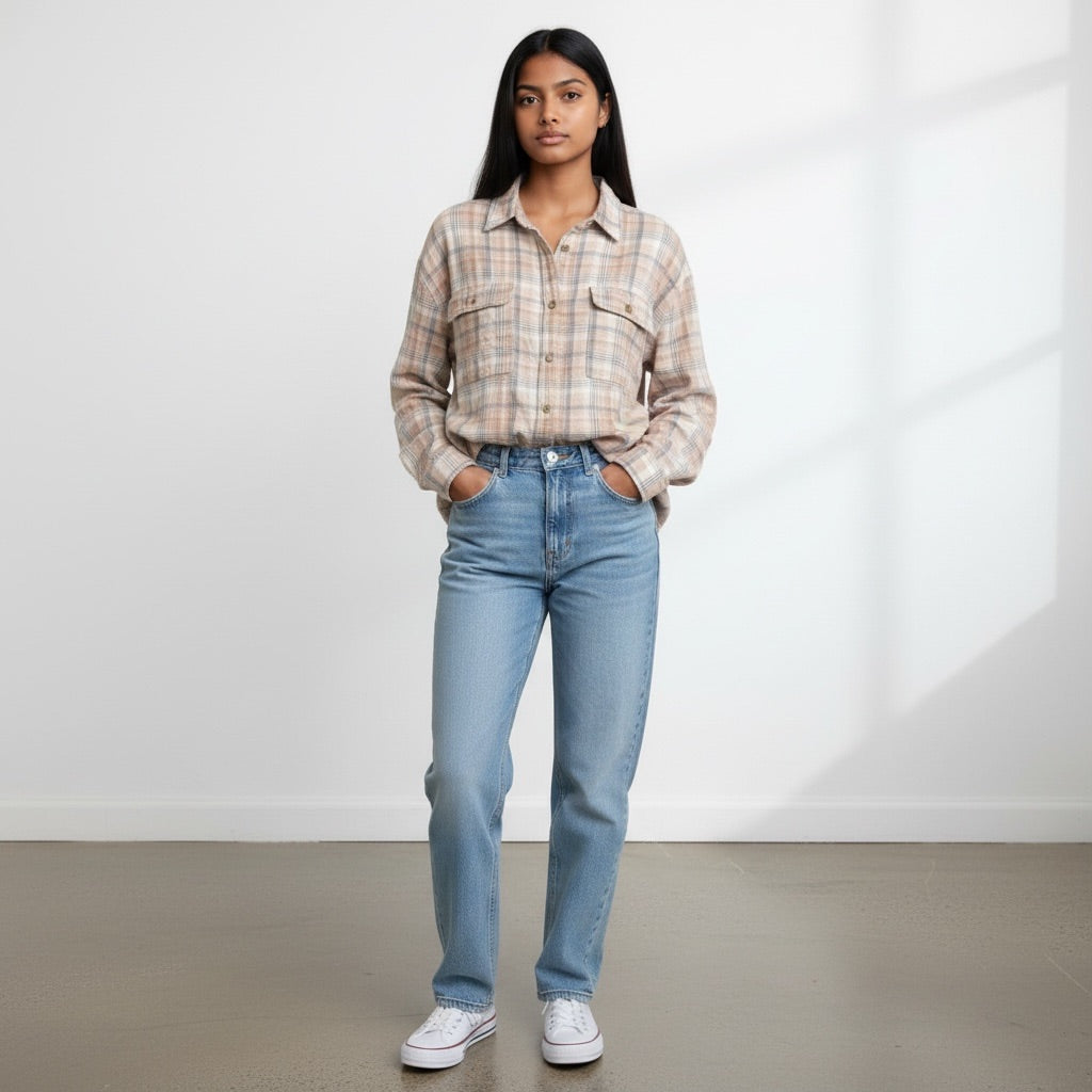Plaid/cream Hippie Rose Girls-Clothing, Youth Large