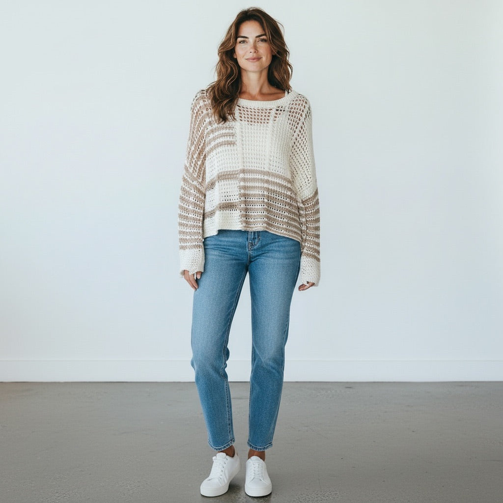 Cream/Tan neutral Blu Pepper Women-Tops, Small