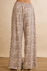 Leopard Print Full Length Wide Leg Pull On Pants