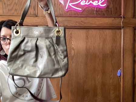 Pewter Coach Crossbody Sling Bag, Medium