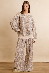 Leopard Print Full Length Wide Leg Pull On Pants
