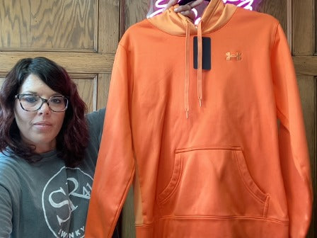 Orange Under Armour sweatshirt, Small