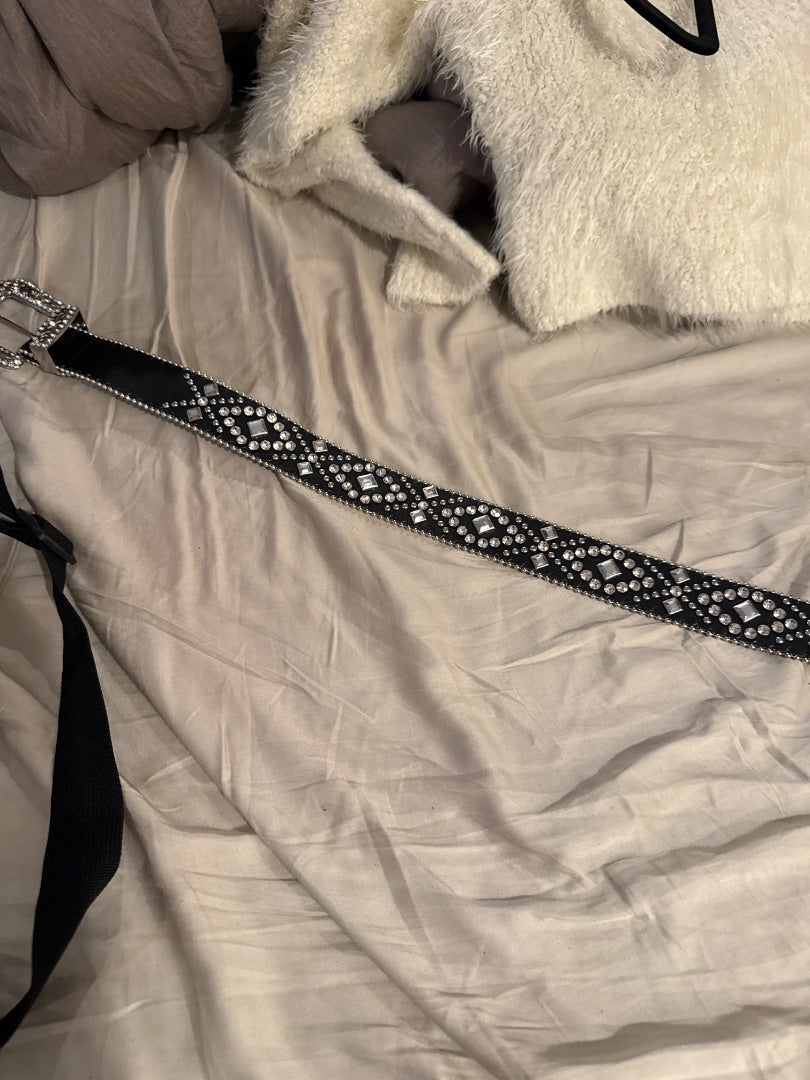 Black/Diamonds Belt Women-Accessories/Purses