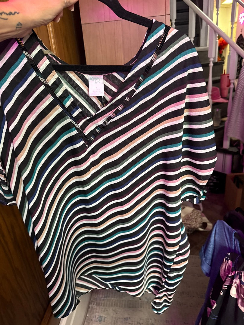 Black/Tan Striped Kona Sol Women-Tops, Medium