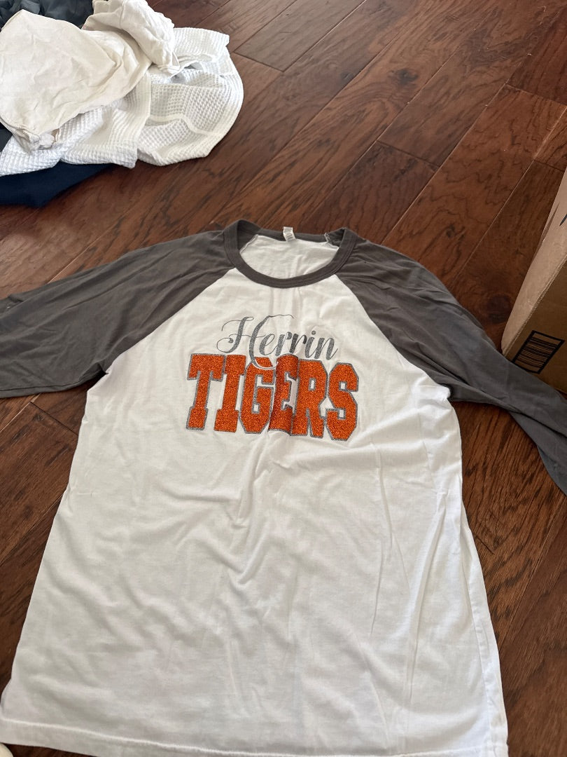 White/Grey Herrin Tigers Women-Tops, Large