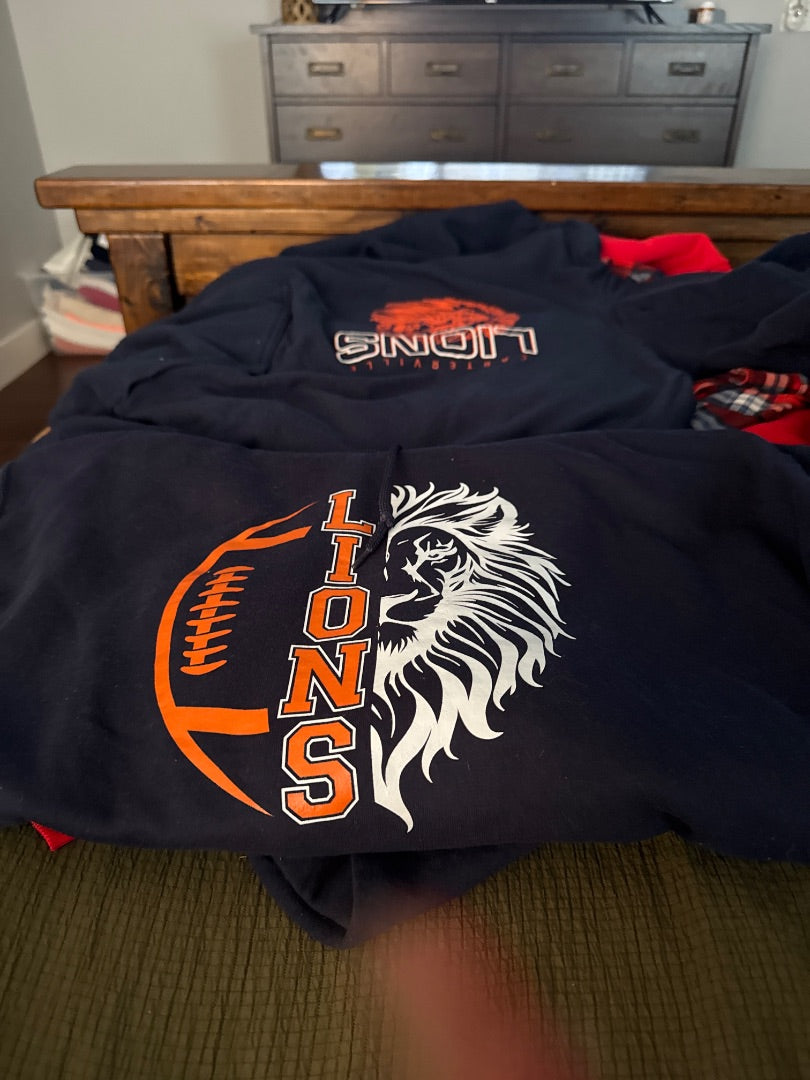 Navy/Orange Lions Football Hoodie Women-Tops, Large
