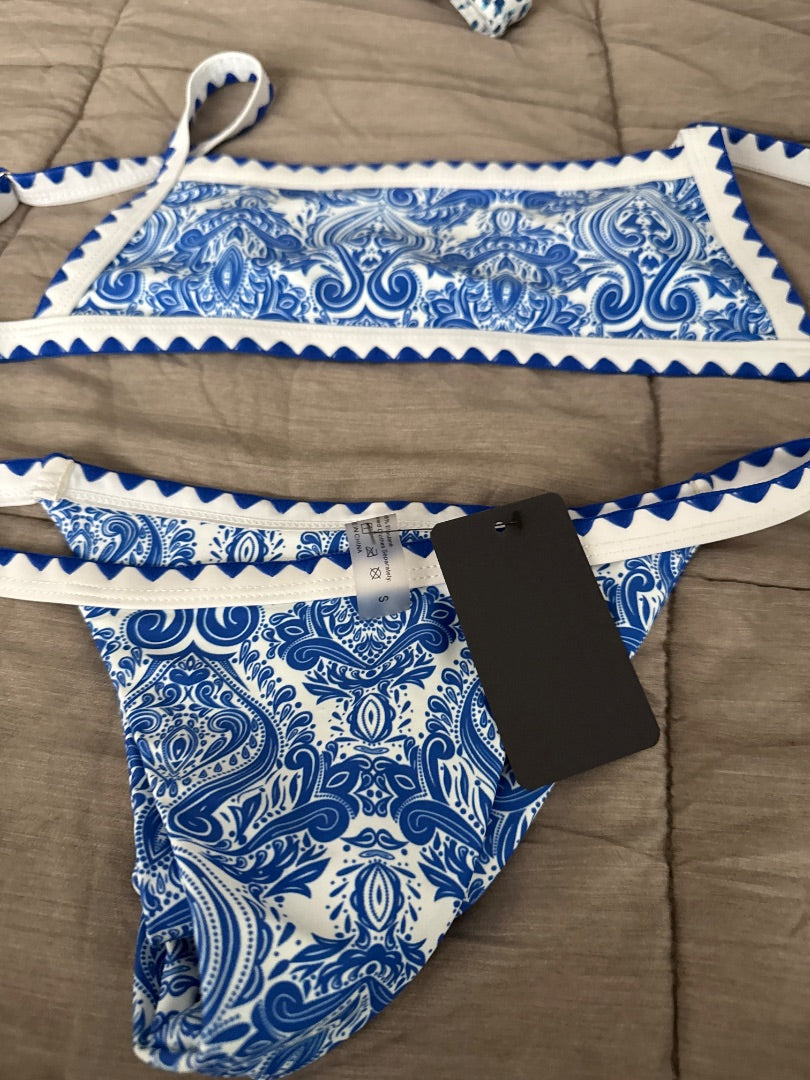 Blue/White Paisley Blue Swimsuit, Small