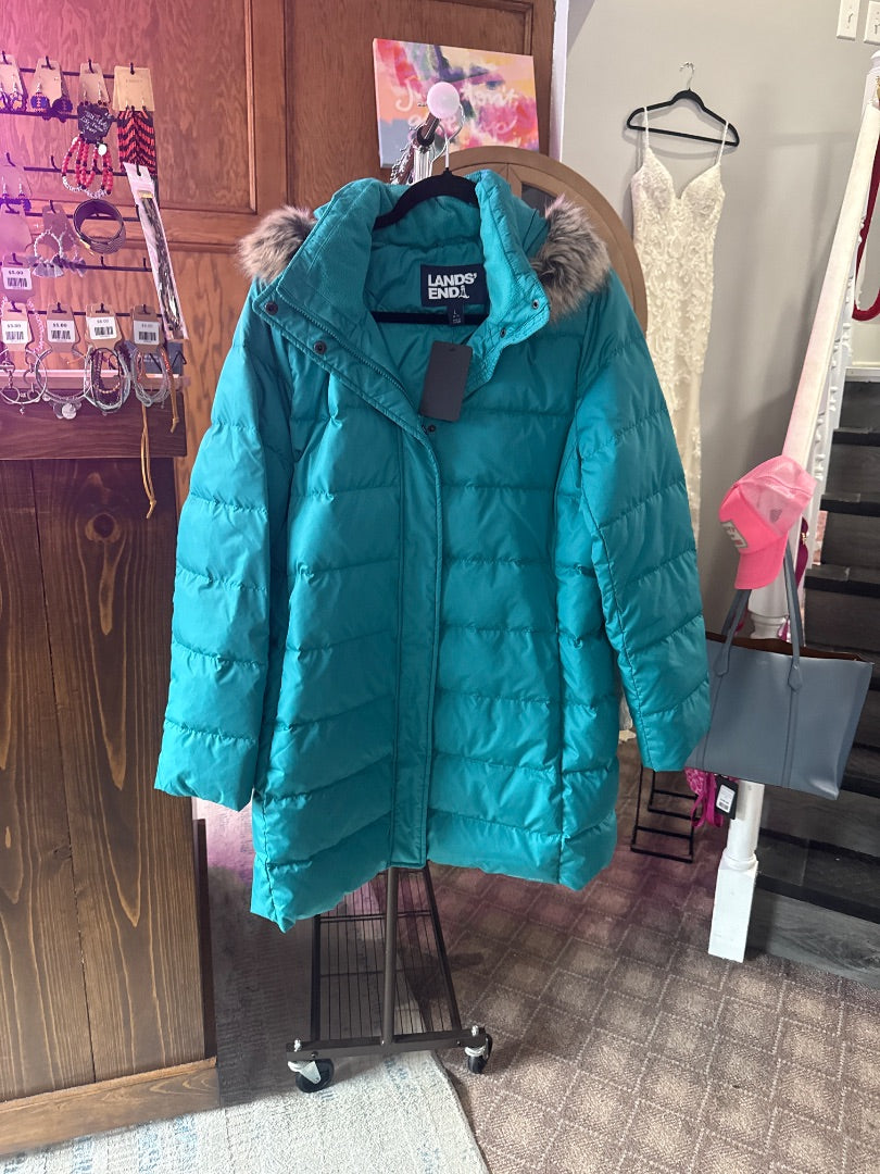 Teal Lands End Women-Outerwear, Large