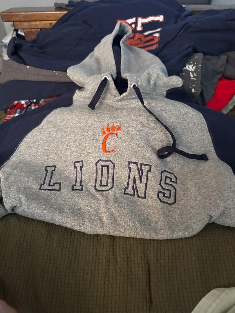Grey/Blue Lions Hoodie Women-Tops, Large